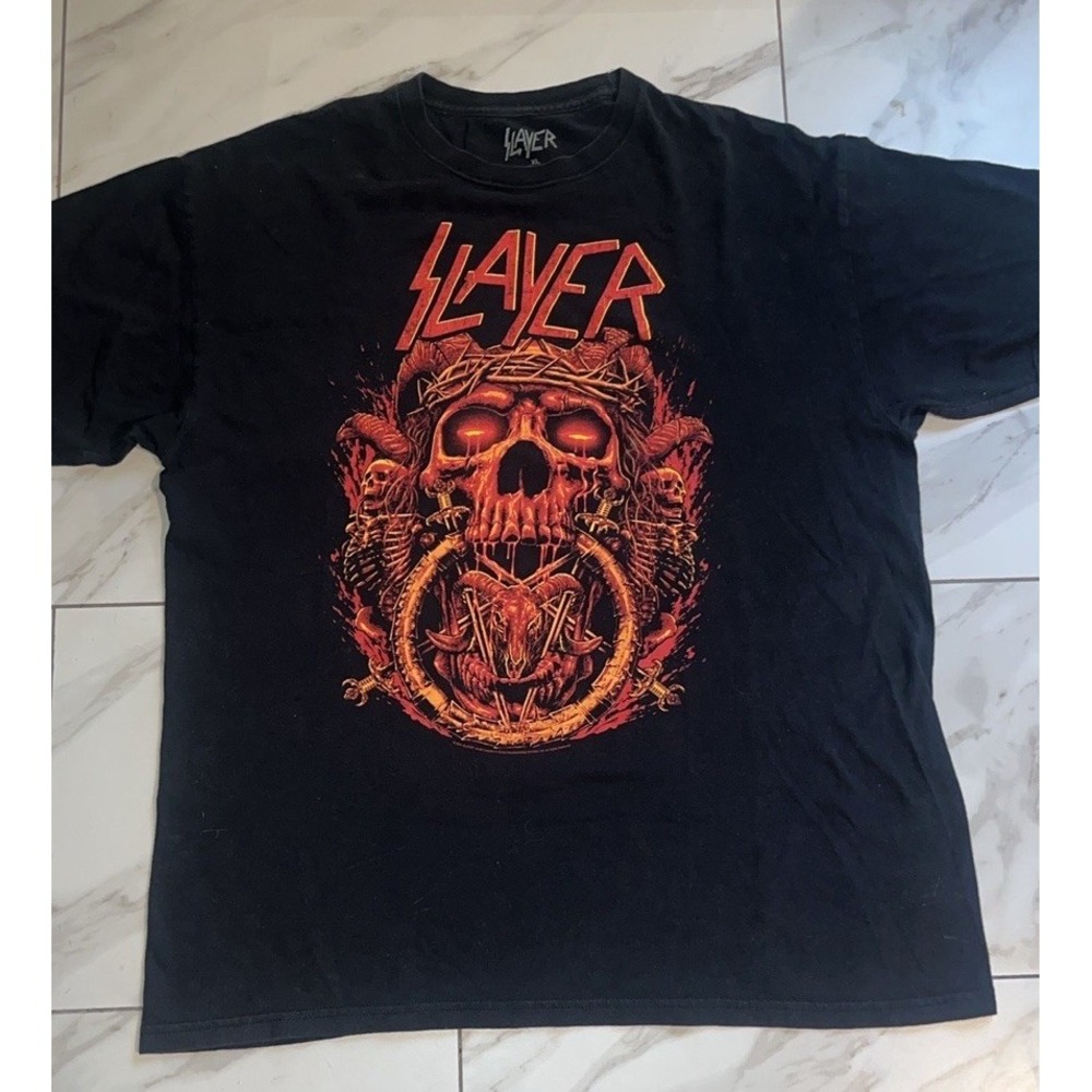 Slayer Crown Thorn Skull T-Shirt Men's XL Black Pentagram Heavy Metal Tee